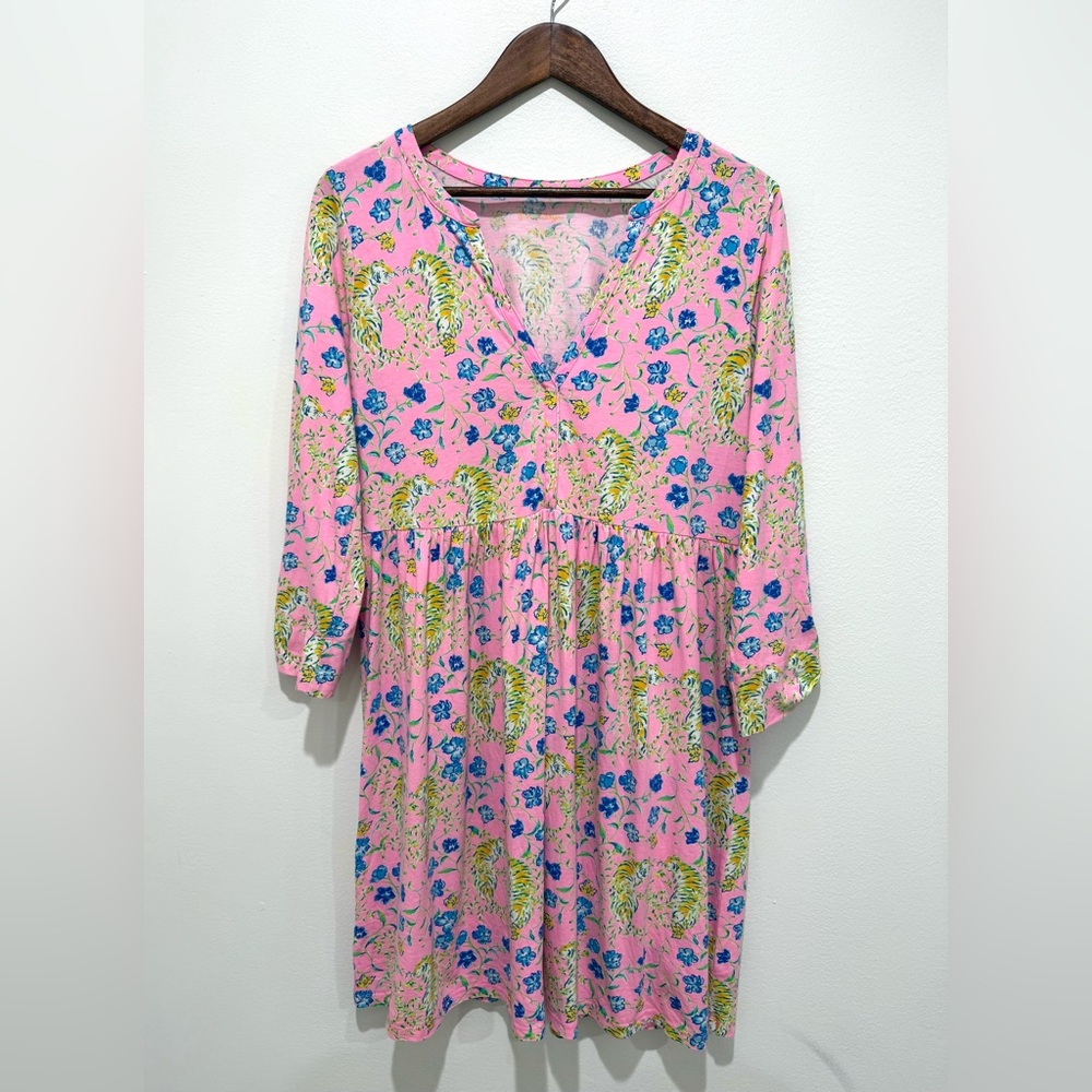 Lilly Pulitzer Loran Prosecco Pink Tigress Garden Swing 100% Cotton Dress Large